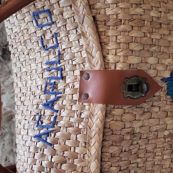 Y2k Woven Straw Bag with Blue Accents - Picture 2 of 9